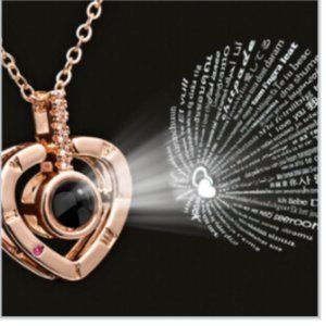 Rose Gold Plated Heart 100 Languages Projection Necklace